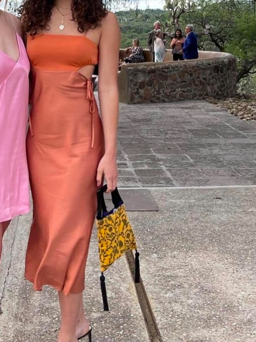 Rust Satin Midi Dress with cutouts